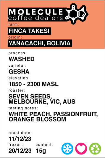 Finca Takesi - Yanacachi, Bolivia  - Washed Gesha  / Seven Seeds // 15g